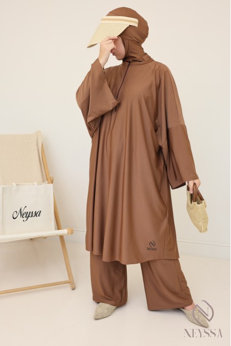 Burkini in hazelnut, loose-fitting long tunic, water-repellent fabric