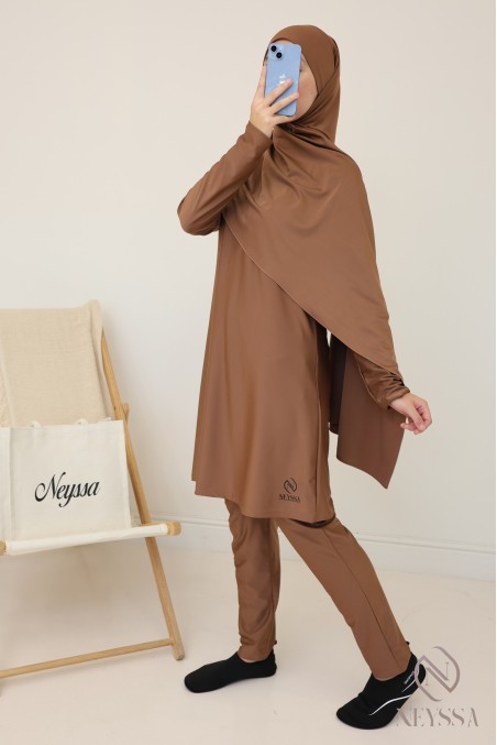 Modest hijabi women's 3-piece burkini, water-repellent fabric