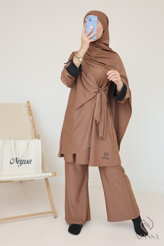 Langer Burkini mit Tunika zum Binden für verschleierte Frauen