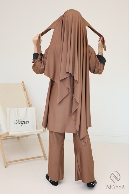 Langer Burkini mit Tunika zum Binden für verschleierte Frauen