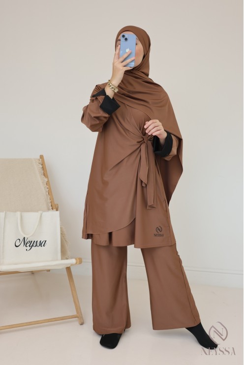 Langer Burkini mit Tunika zum Binden für verschleierte Frauen