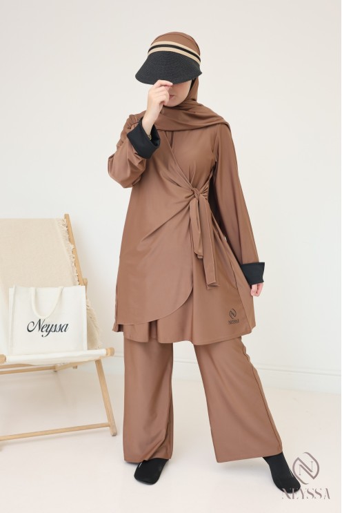 Langer Burkini mit Tunika zum Binden für verschleierte Frauen