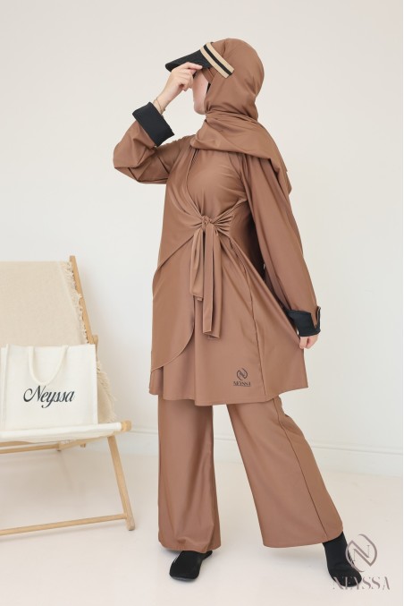 Langer Burkini mit Tunika zum Binden für verschleierte Frauen