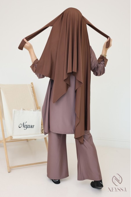 Burkini femme voilée tendance, tunique manches revers