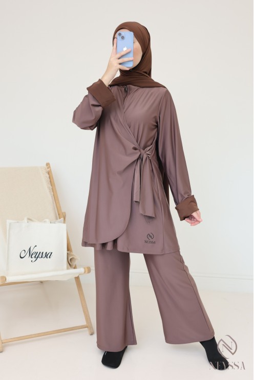 Trendy burkini for veiled women, tunic with cuffed sleeves