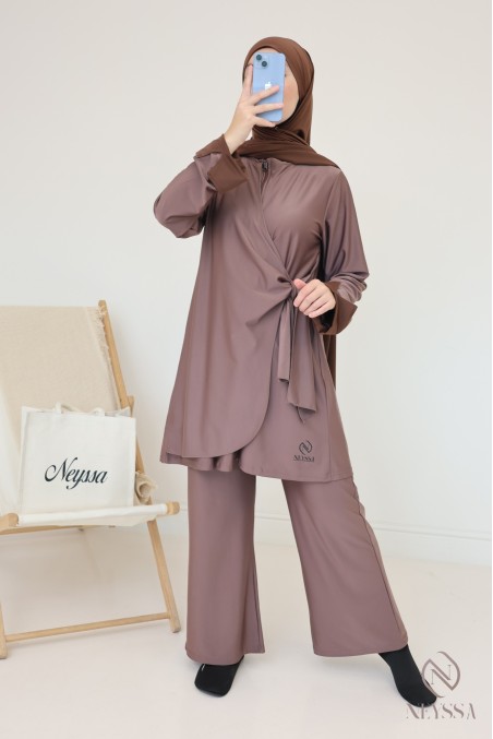 Trendy burkini for veiled women, tunic with cuffed sleeves