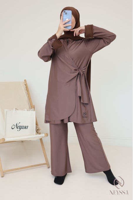 Trendy burkini for veiled women, tunic with cuffed sleeves