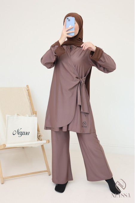 Burkini femme voilée tendance, tunique manches revers