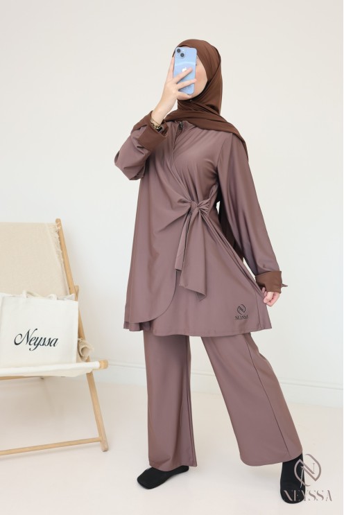 Trendy burkini for veiled women, tunic with cuffed sleeves