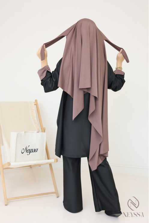 Burkini Schwarz mit Hijab zum Binden Pepper Corn verschleierte Frau