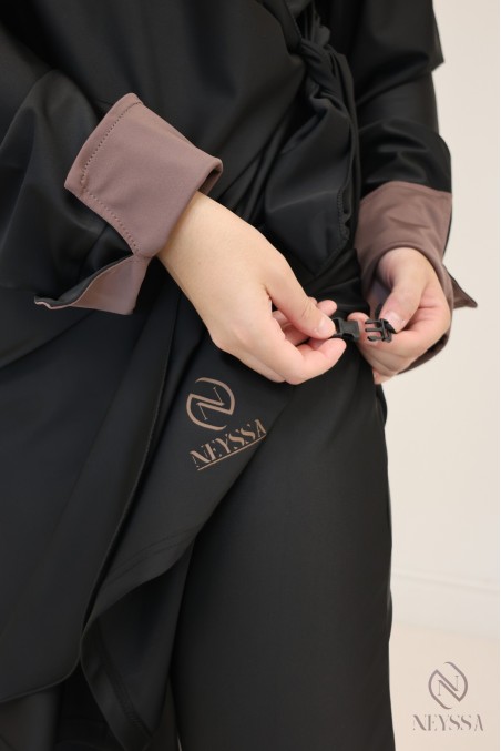 Burkini Noir avec hijab à nouer pepeer corn femme voilée