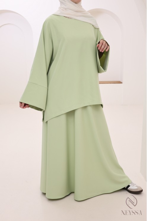 Ultra-fashionable Apple Green 2-piece set for women's hijabi