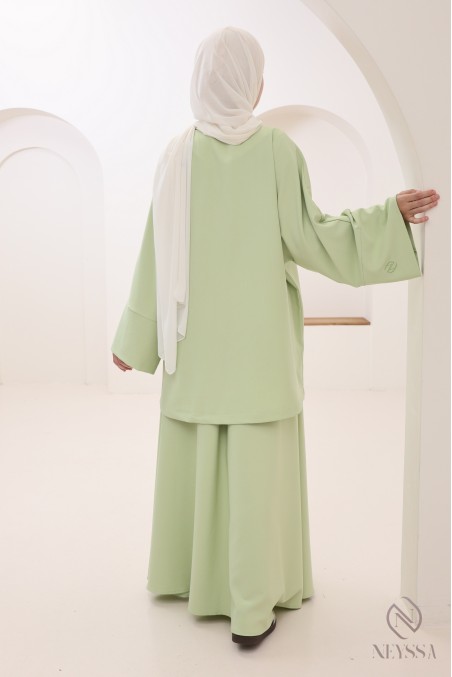 Ensemble 2 pièces Vert Pomme ultra tendance pour femme hijabi