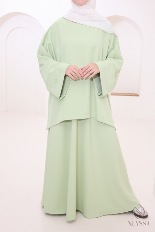 Ensemble 2 pièces Vert Pomme ultra tendance pour femme hijabi