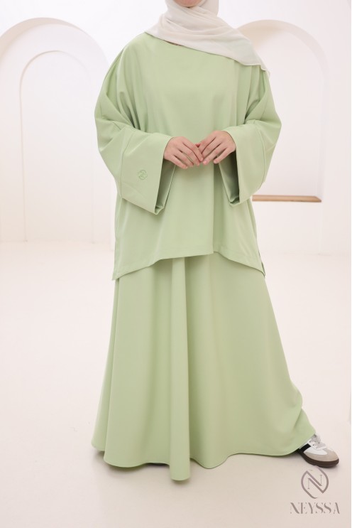 Ensemble 2 pièces Vert Pomme ultra tendance pour femme hijabi