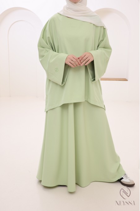 Ensemble 2 pièces Vert Pomme ultra tendance pour femme hijabi