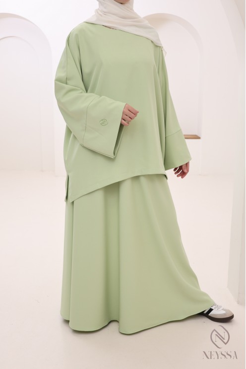 Ultra-fashionable Apple Green 2-piece set for women's hijabi