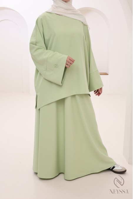 Ensemble 2 pièces Vert Pomme ultra tendance pour femme hijabi