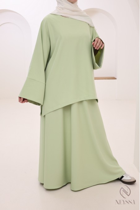 Ultra-fashionable Apple Green 2-piece set for women's hijabi