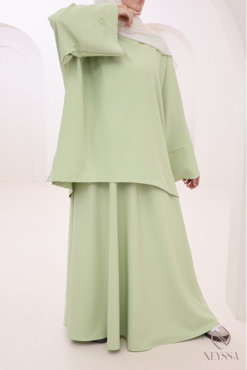 Ultra-fashionable Apple Green 2-piece set for women's hijabi