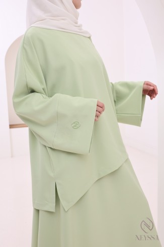 Ensemble 2 pièces Vert Pomme ultra tendance pour femme hijabi 2