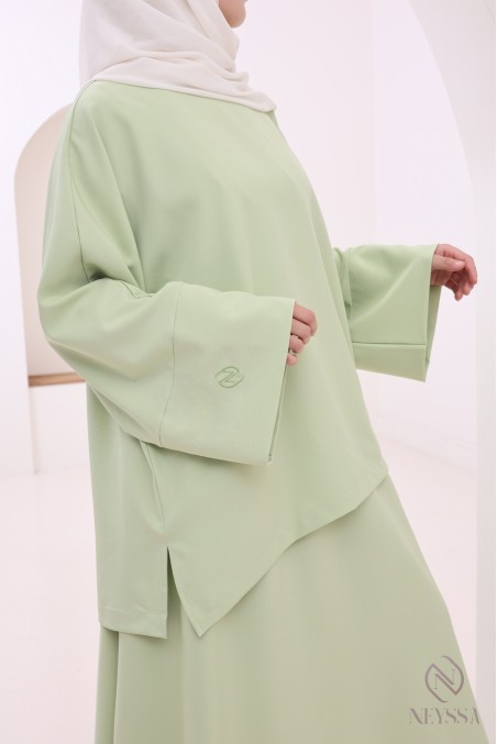Ultra-fashionable Apple Green 2-piece set for women's hijabi