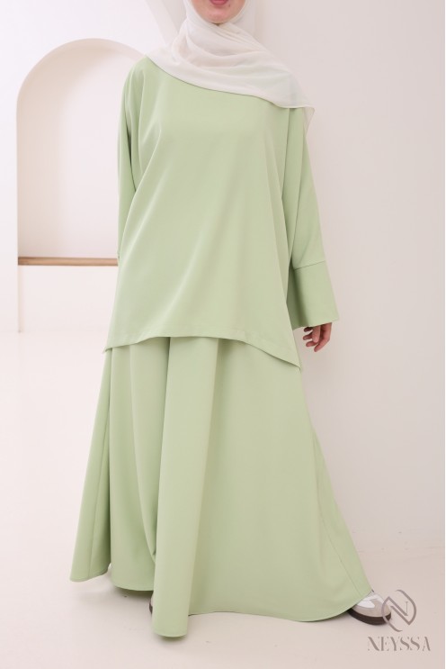 Ultra-fashionable Apple Green 2-piece set for women's hijabi