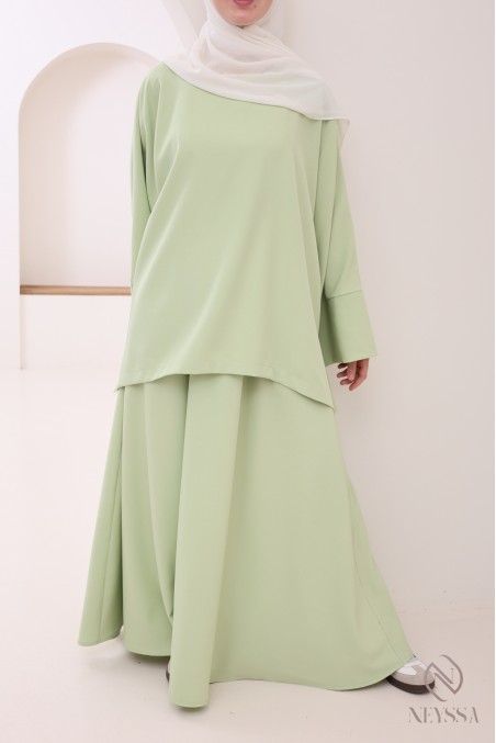 Ensemble 2 pièces Vert Pomme ultra tendance pour femme hijabi