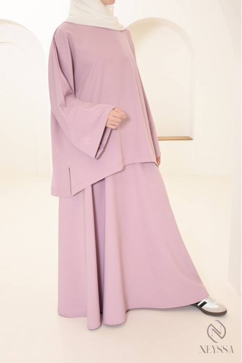 Ensemble femme jupe longue mauve idéal pour lété, tissu léger