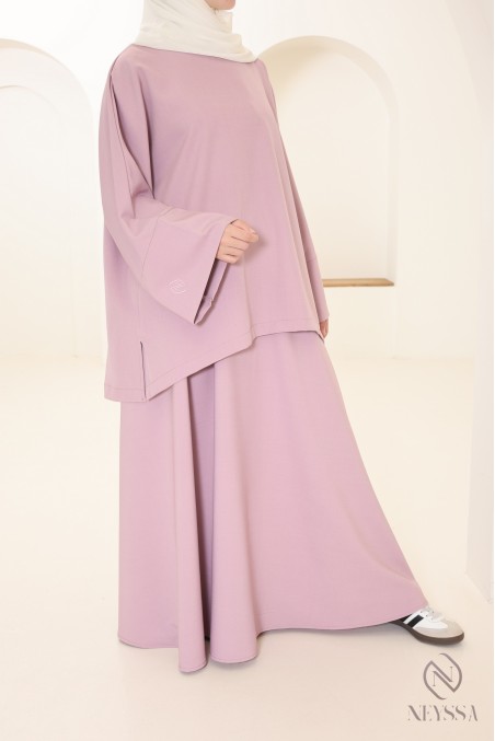 Ensemble femme jupe longue mauve idéal pour lété, tissu léger