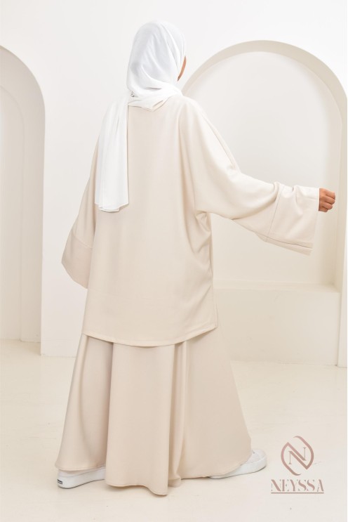 Ensemble haut long asymétrique et jupe longue évasée femme