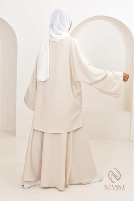 Ensemble haut long asymétrique et jupe longue évasée femme