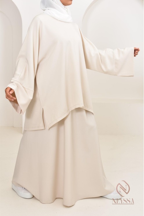 Women's asymmetrical long-sleeve top and flared skirt set