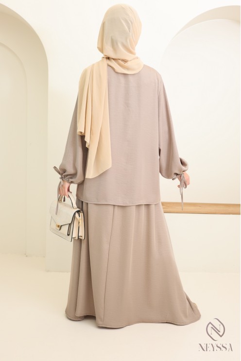 Langes Tunika-Set + Rock für  Hijabi-Frauen aus satiniertem Stoff