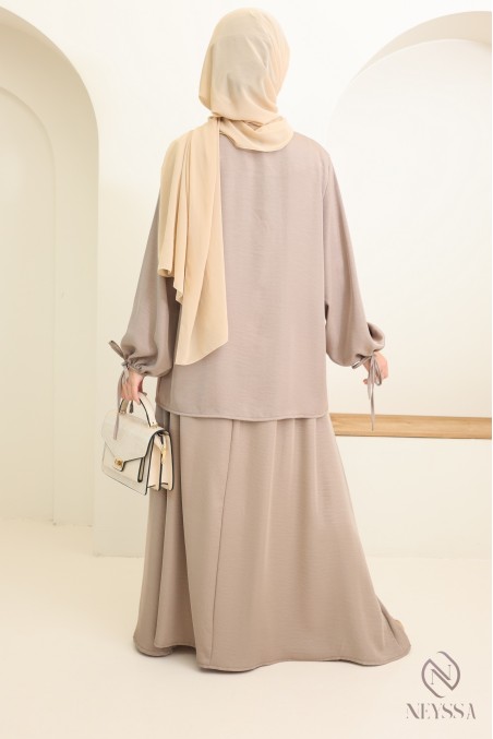 Langes Tunika-Set + Rock für  Hijabi-Frauen aus satiniertem Stoff