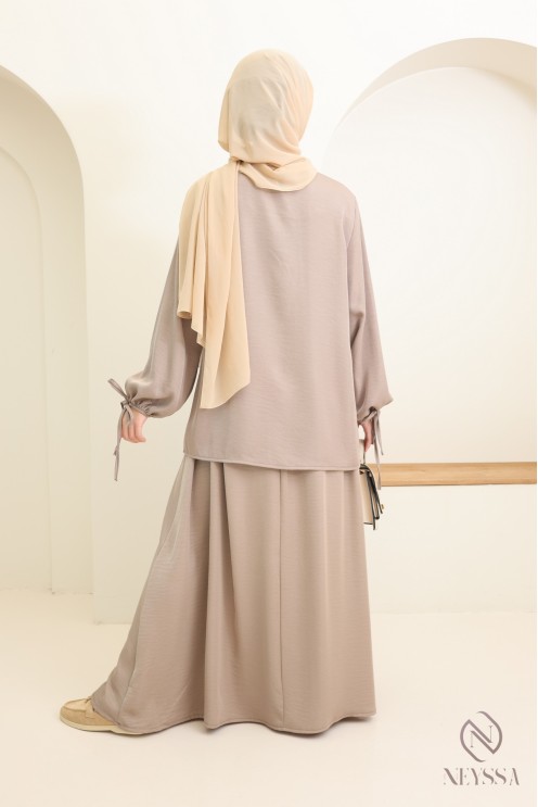 Langes Tunika-Set + Rock für  Hijabi-Frauen aus satiniertem Stoff