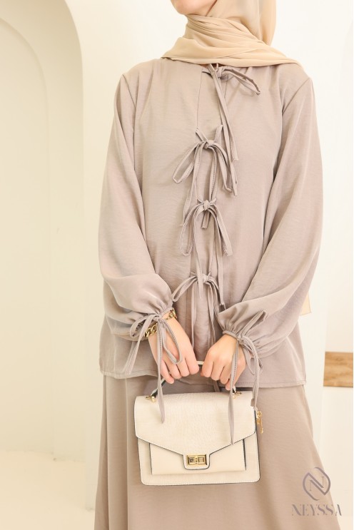 Langes Tunika-Set + Rock für  Hijabi-Frauen aus satiniertem Stoff