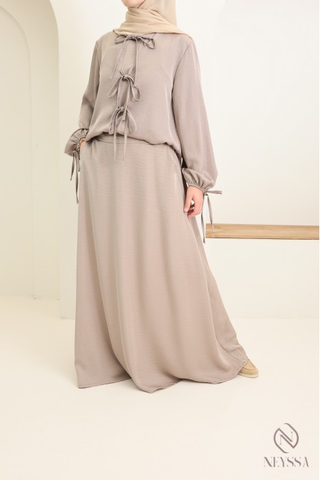 Langes Tunika-Set + Rock für  Hijabi-Frauen aus satiniertem Stoff