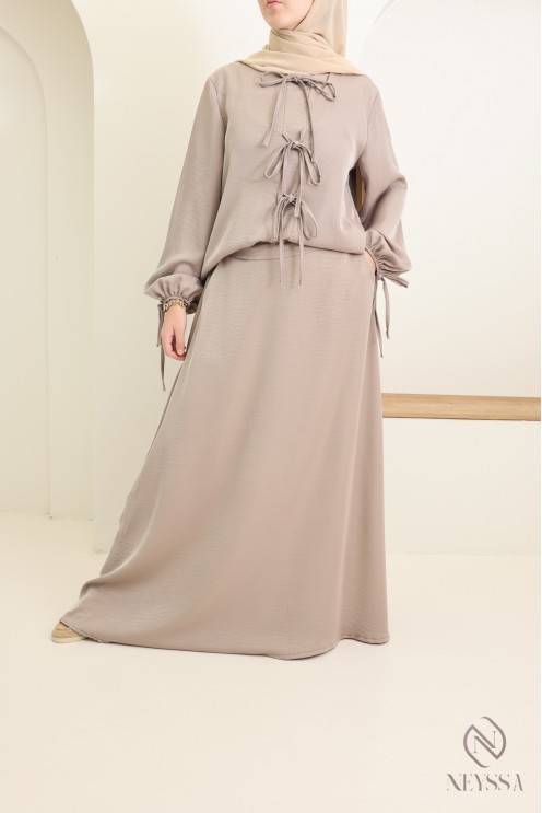 Langes Tunika-Set + Rock für  Hijabi-Frauen aus satiniertem Stoff