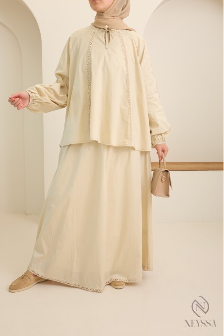 Women's cotton long skirt + lace blouse set