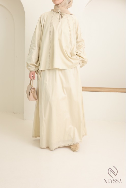 Women's cotton long skirt + lace blouse set