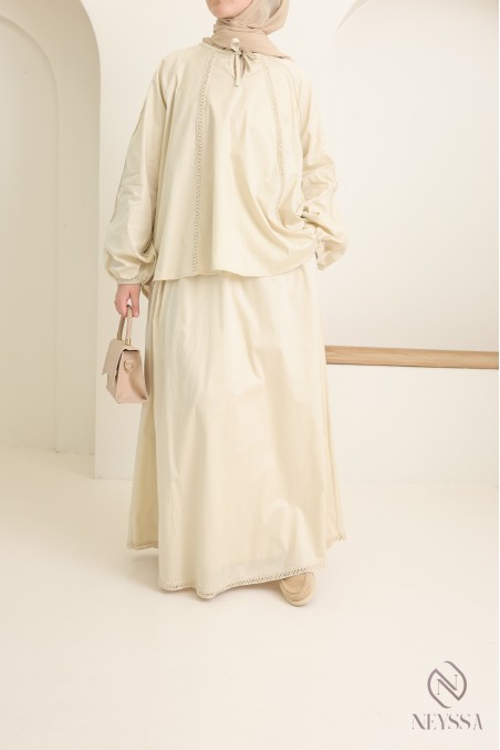 Women's cotton long skirt + lace blouse set