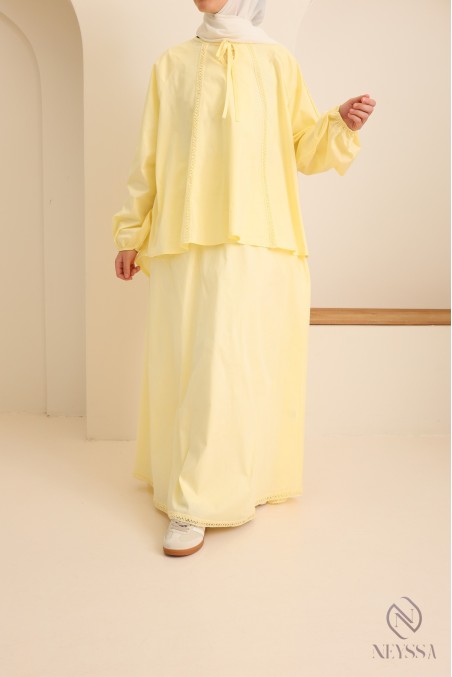 Women's cotton long skirt + lace blouse set