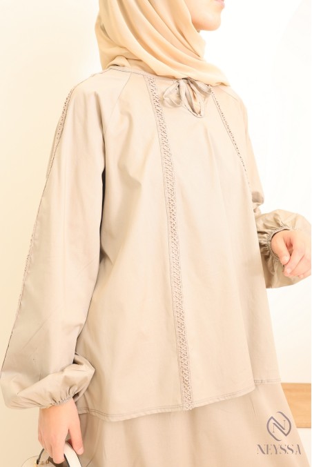 Women's cotton long skirt + lace blouse set