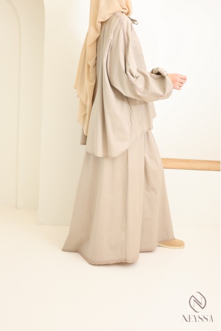 Ensemble en coton jupe longue + blouse avec dentelles femme