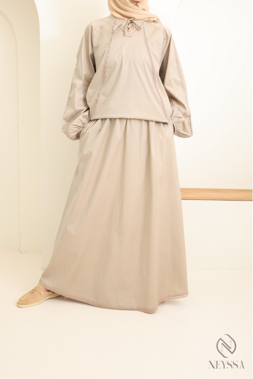 Women's cotton long skirt + lace blouse set