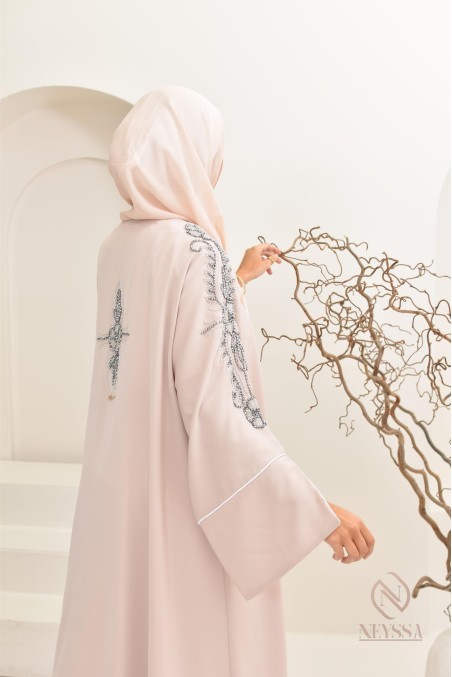 Abaya beige beads sewn by hand, handmade, made in E.A.U