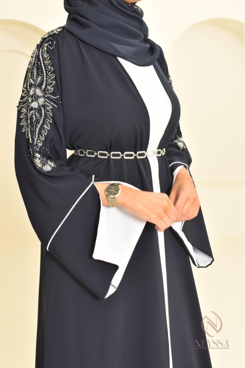 Abaya black pearl, handmade, made in the UAE