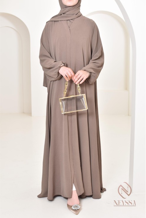 Abaya Dubaï longue taupe idéale femmes hijabi Neyssa Confection