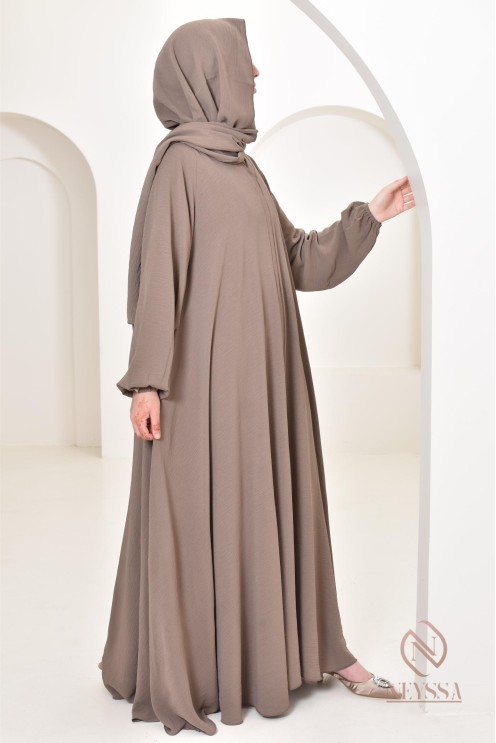 Lange taupefarbene Abaya Dubai ideal für Hijabi-Frauen